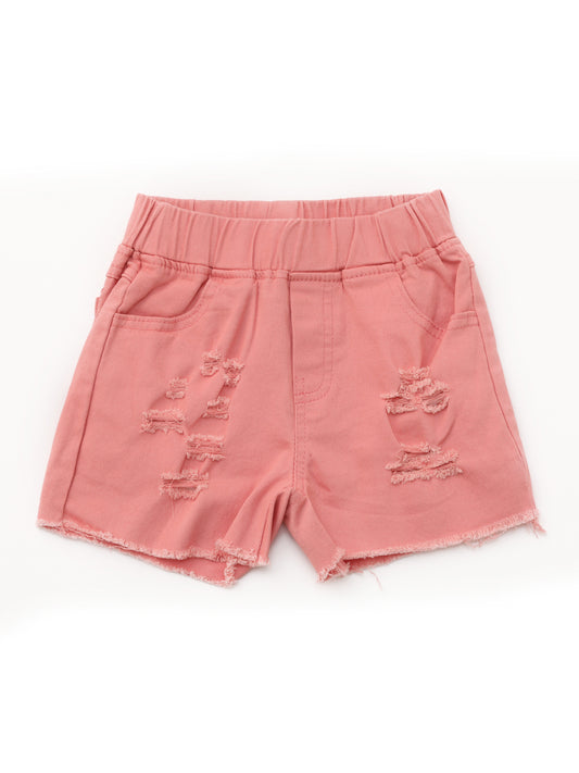 Girls Distressed Pink Denim Shorts