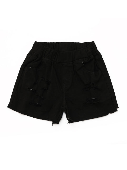 Kids Distressed Black Denim Shorts
