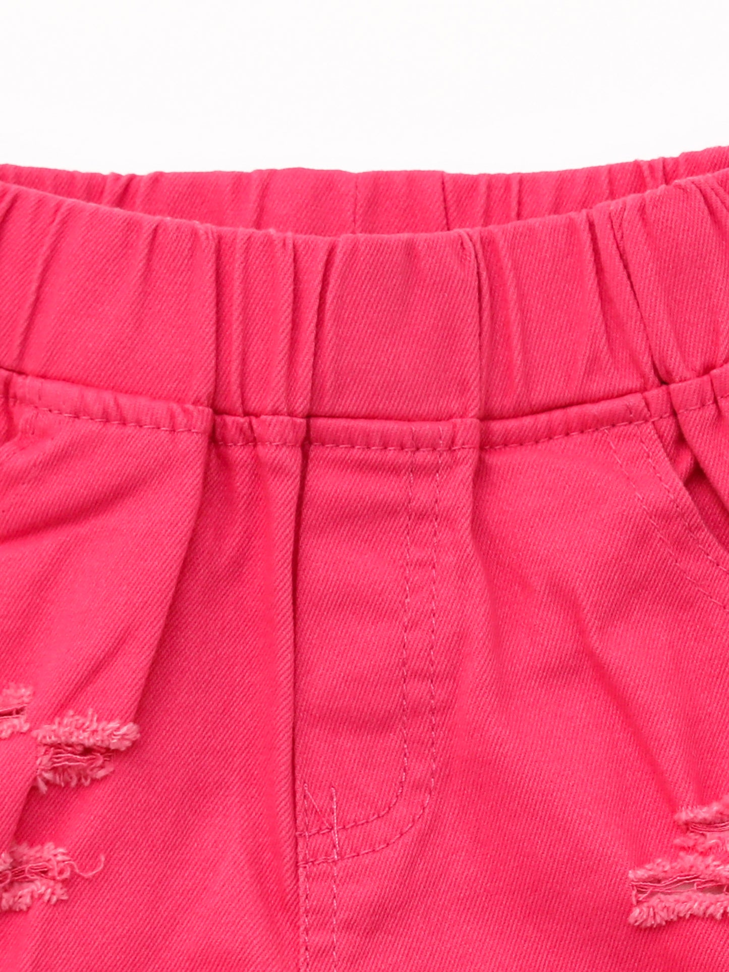 Girls Distressed Hot Pink Denim Shorts