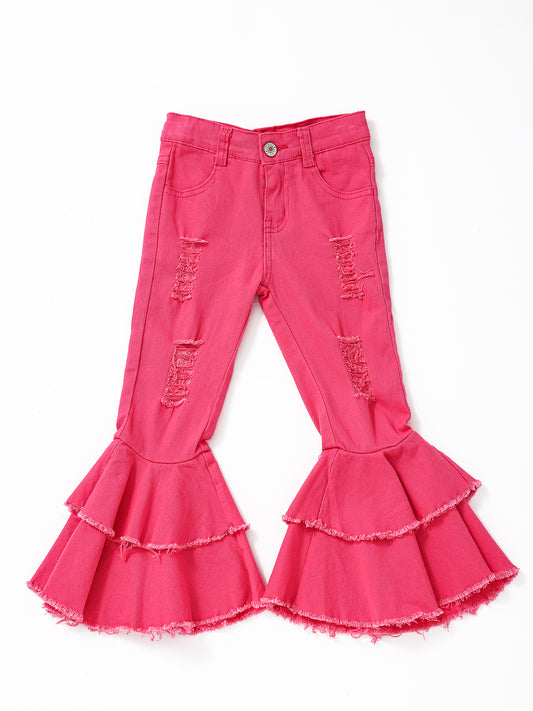 Hot Pink Double Layer Girls Jeans