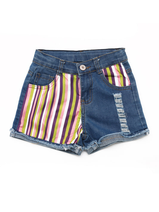 Kids Stripe Distressed Denim Shorts