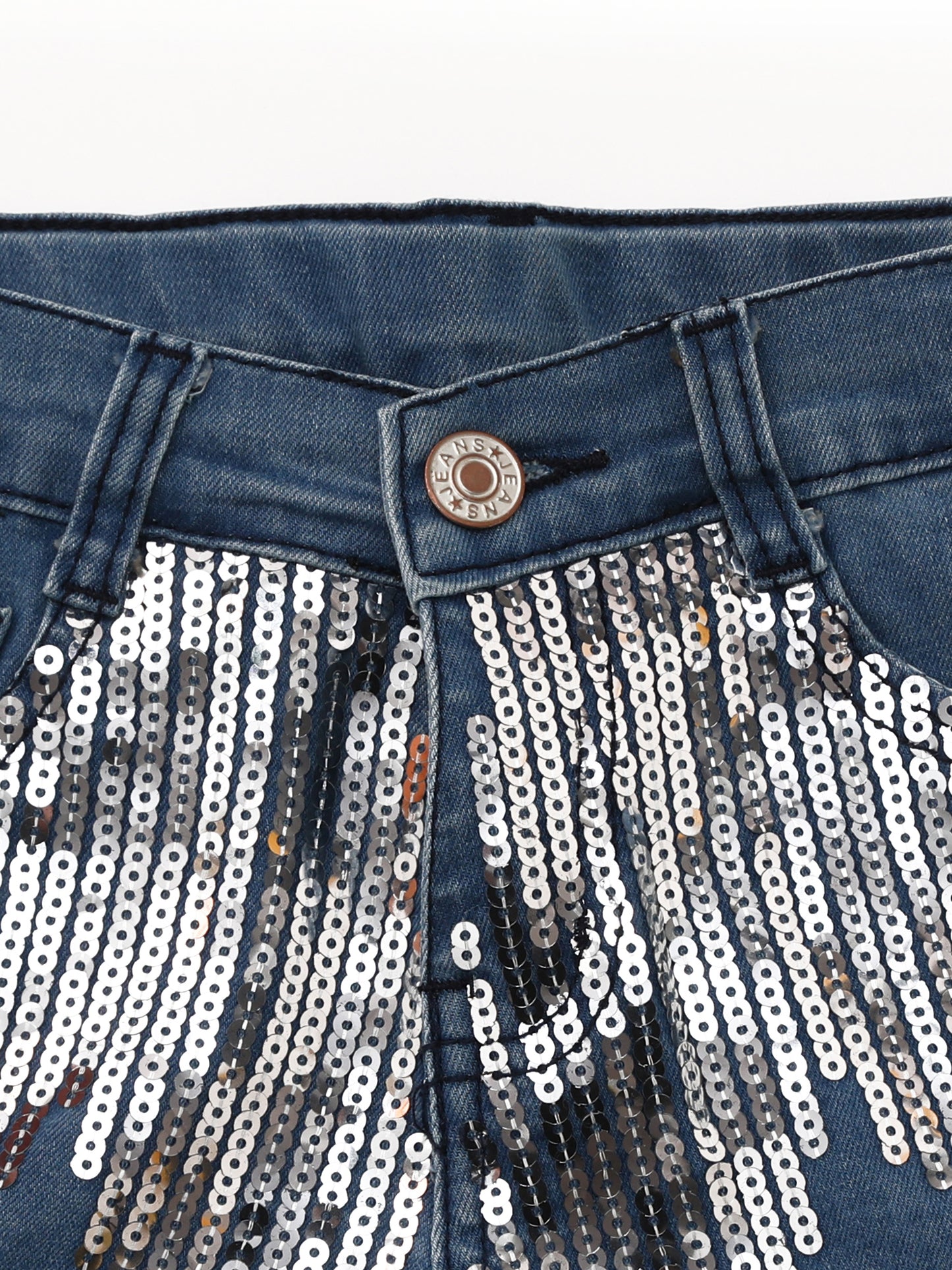 Kids Distressed Denim Shorts With Sequin
