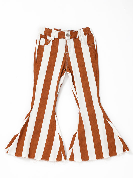 Brown Stripe Girls Bell Bottom Pants