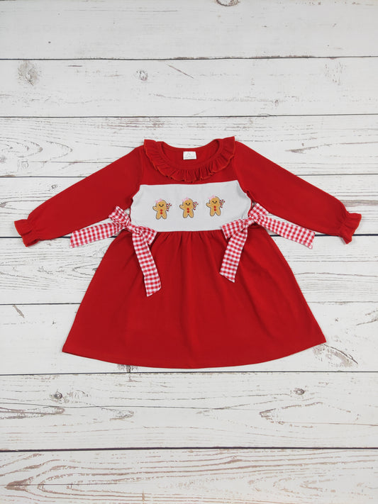Girls Gingerbread Embroidery Christmas Dresses