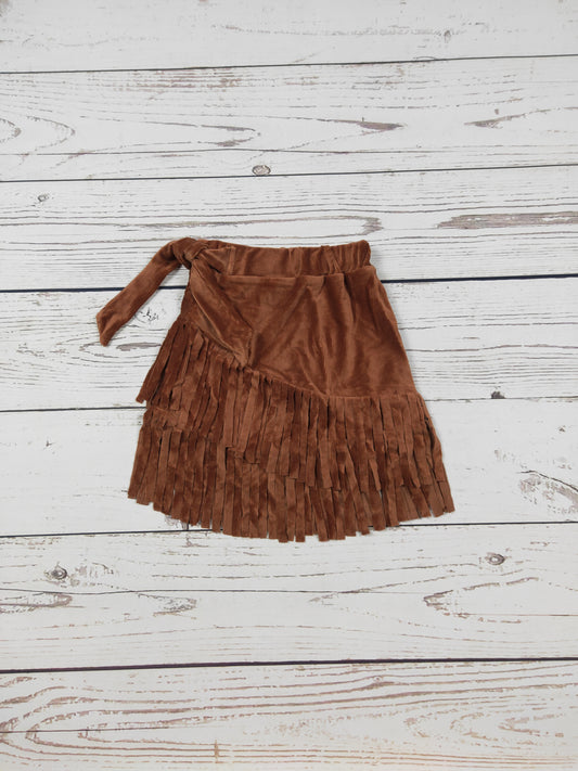 Girls Brown Corduroy Fringe Skirt