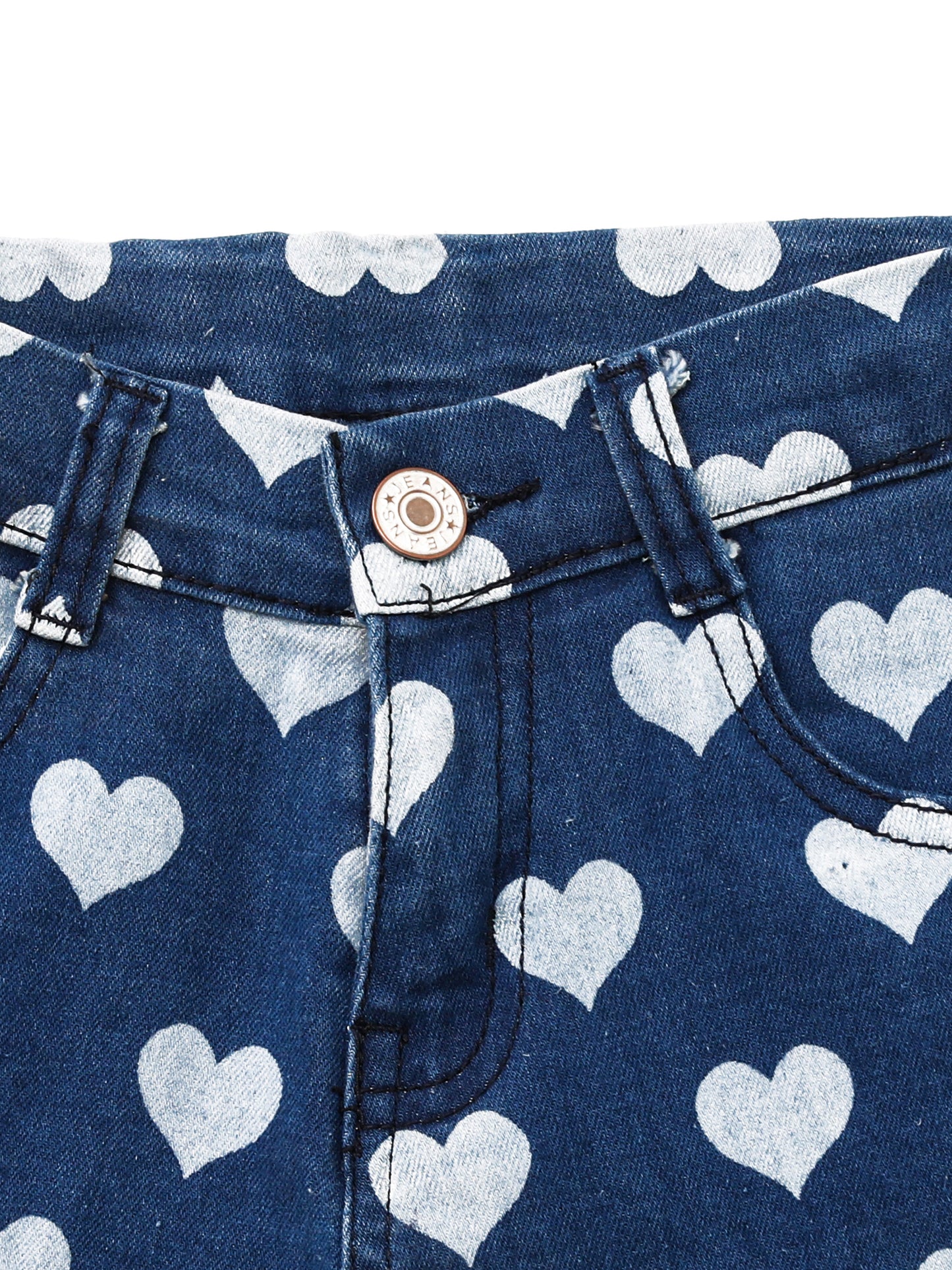 Kids Heart Printed Denim Skirt