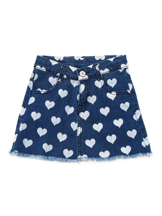 Kids Heart Printed Denim Skirt