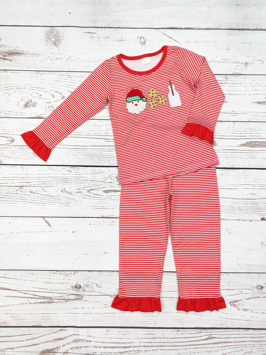 Santa's Milk & Cookies Appliqué Girls Pajamas