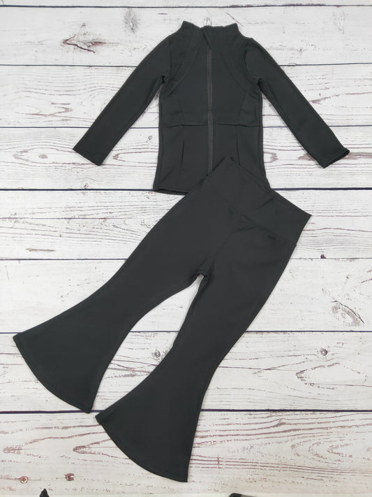 Kids Girls Black Yoga Pants Set