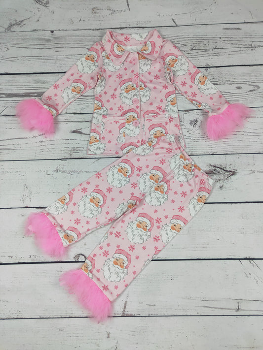 Baby Girls Pink Santa Printed Christmas Pajamas