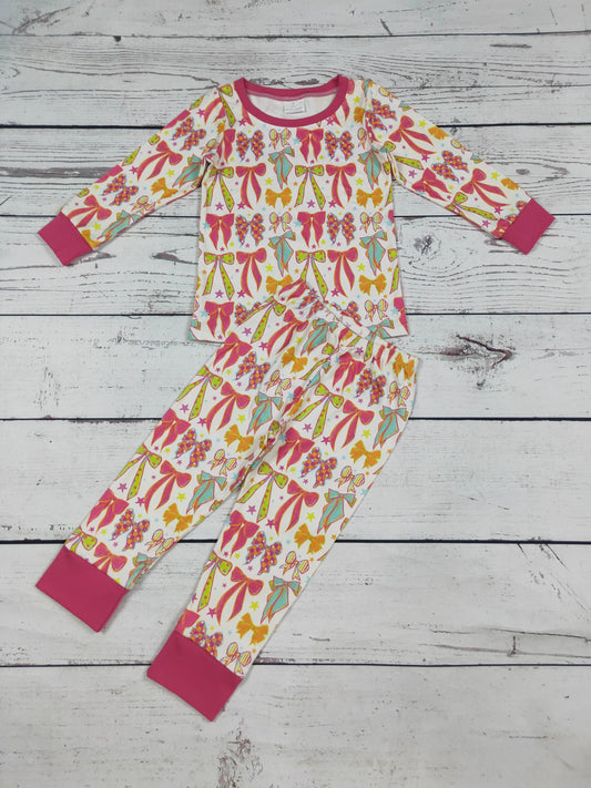 Bows Printed Baby Girls Pajamas Set