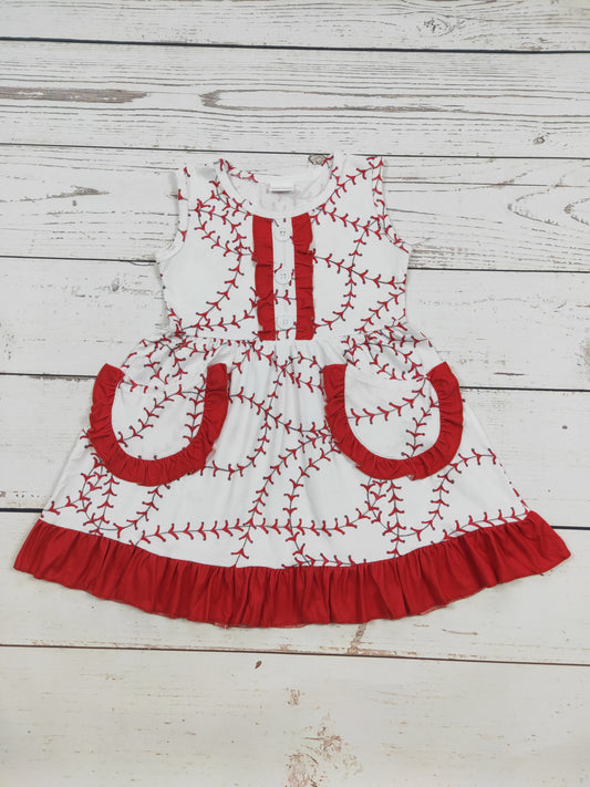 Baseball Print Baby Girl Dress With Pockets