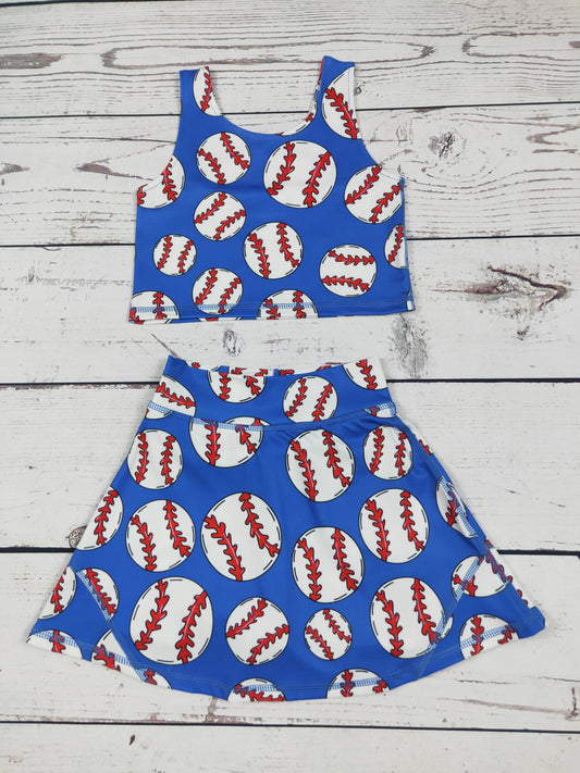 Baseball Printed Girls Active Skort Sets