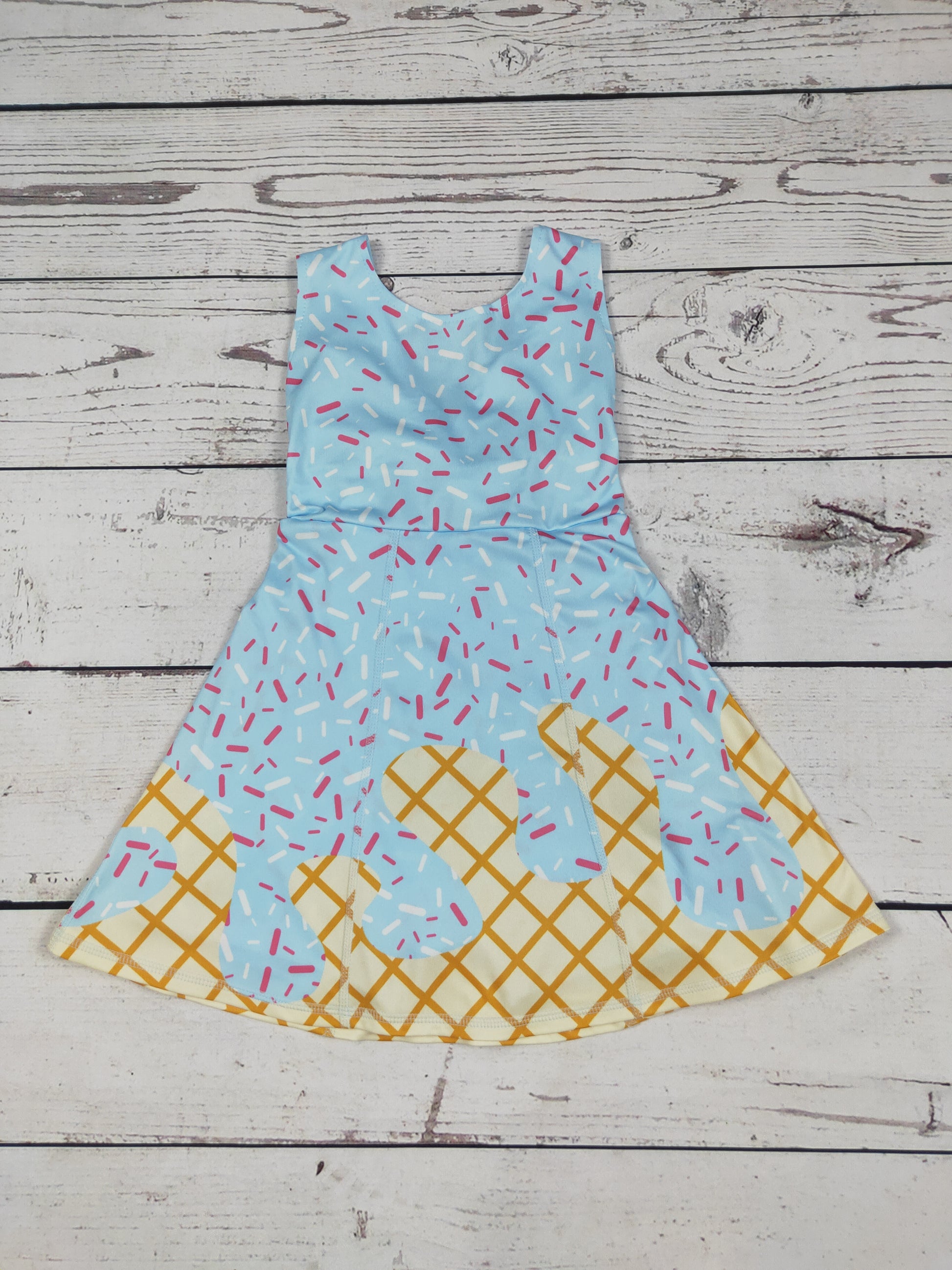 ice cream drip dress Pastel Rainbow Sprinkles Ice Cream Drip Skater Dress, Kawaii Wafflecone Sleeveless Sundress With Pockets