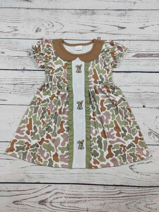 Camouflage Rabbit Appliqué Girls Easter Dress