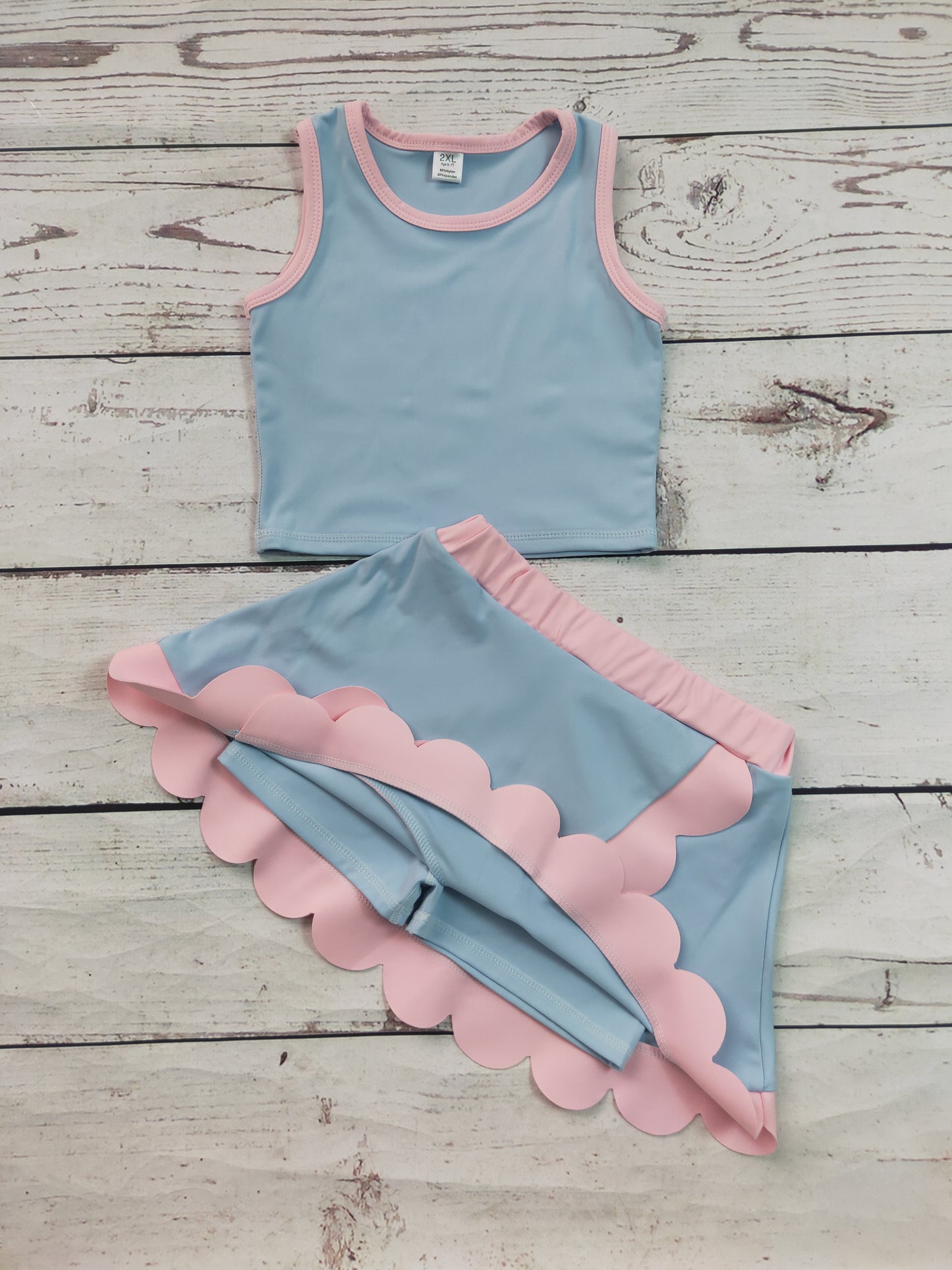 Kids Girls Sky Blue Active Scallop Set