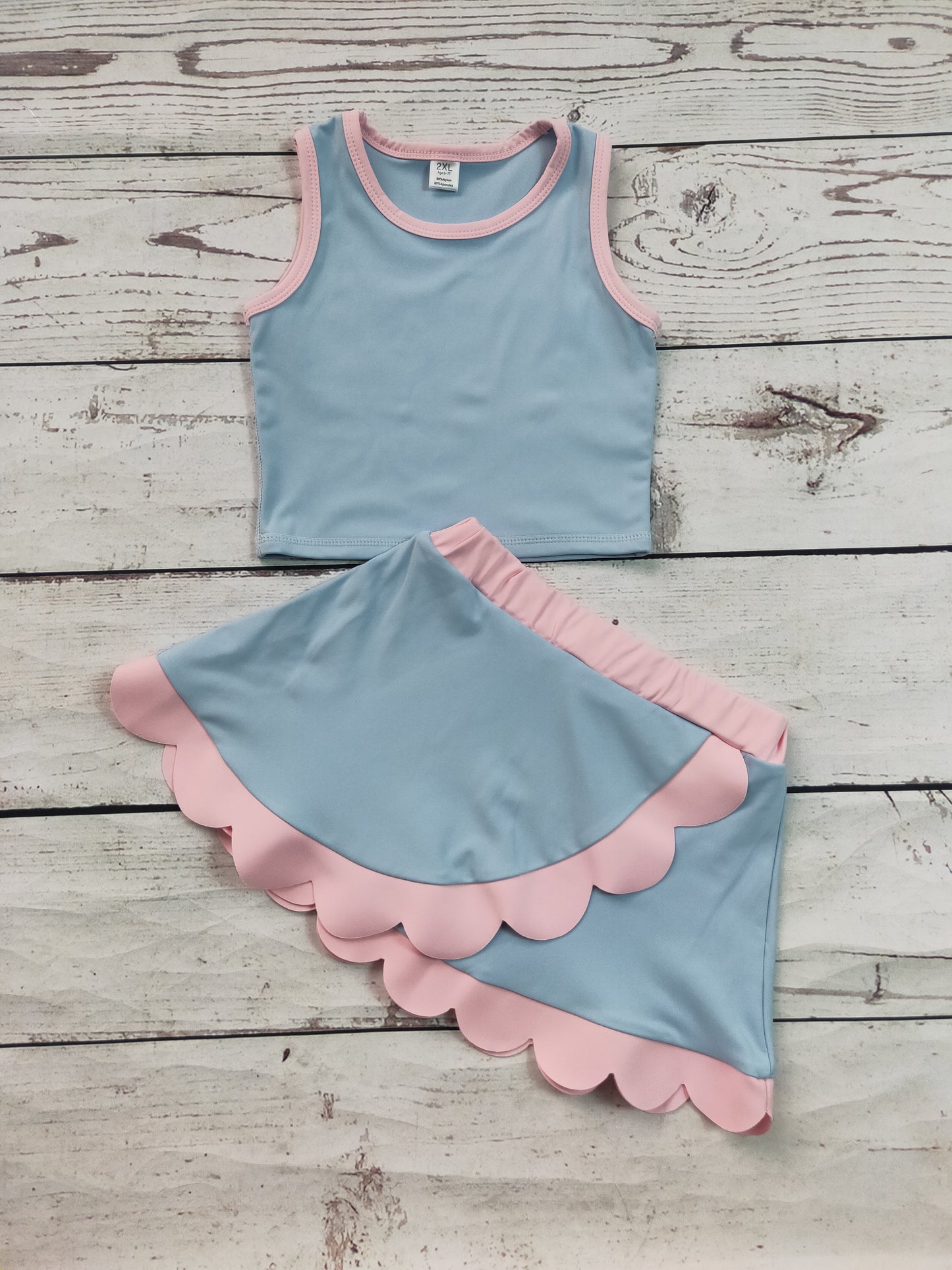 Kids Girls Sky Blue Active Scallop Set