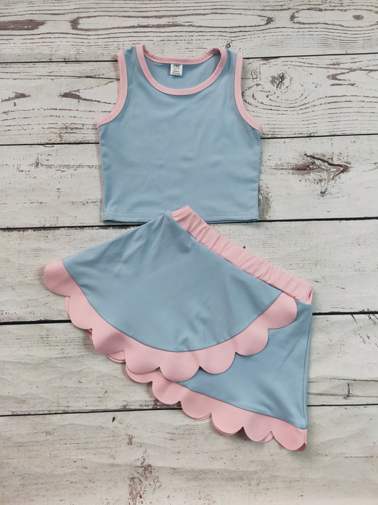 Kids Girls Sky Blue Active Scallop Set