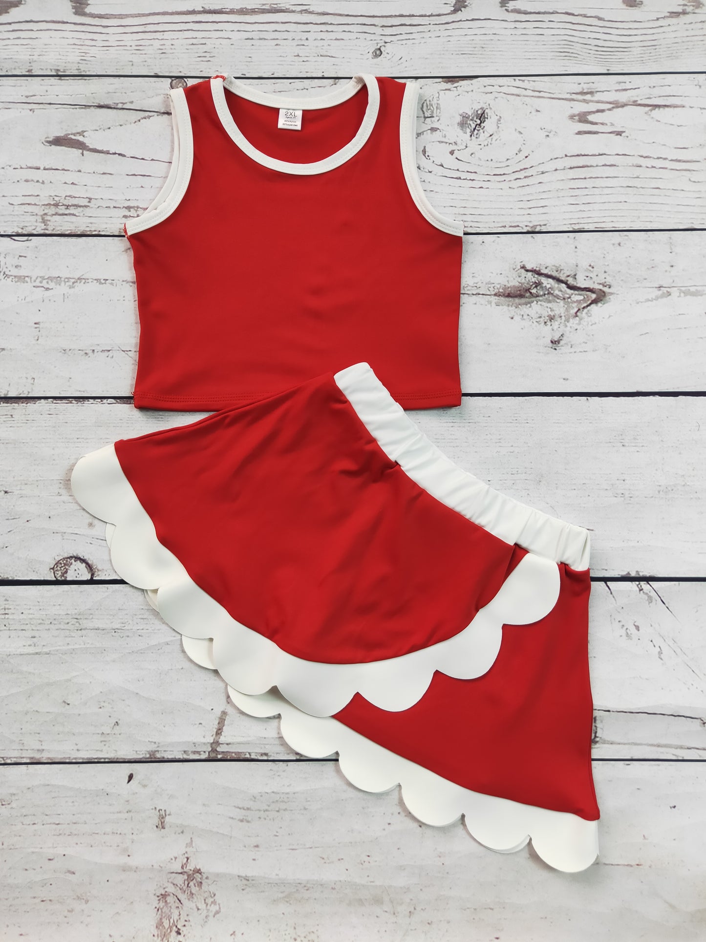 Kids Girls Red Active Scallop Set