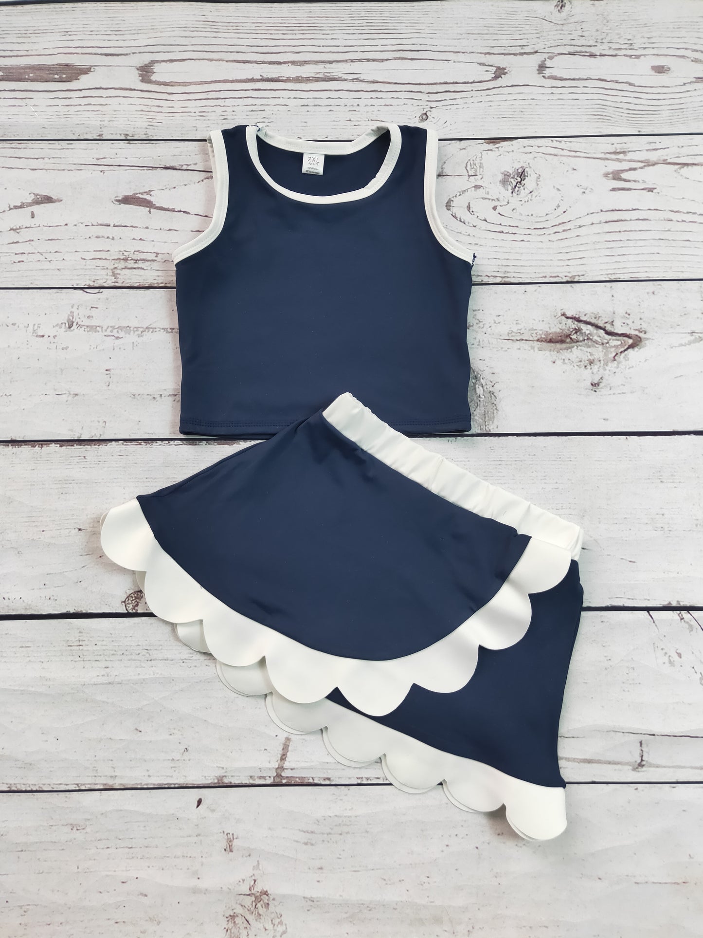 Kids Girls Navy Active Scallop Set