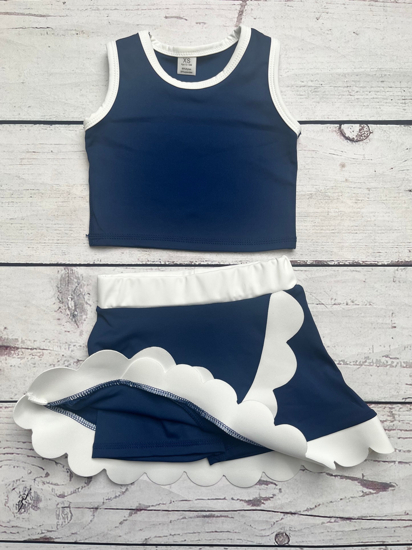 Kids Girls Navy Active Scallop Set