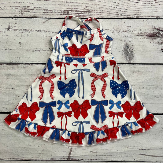 Girls Bows Printed Patriotic Athletic Dress With Ruffle