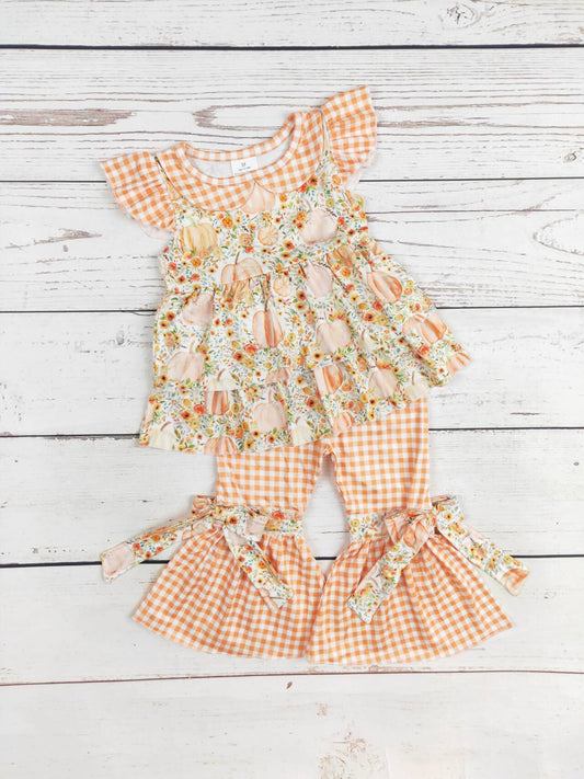 Pumpkin Top With Ruffle Girls Set