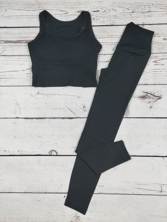 Women Black Cropped Tank Leggings Sports Set