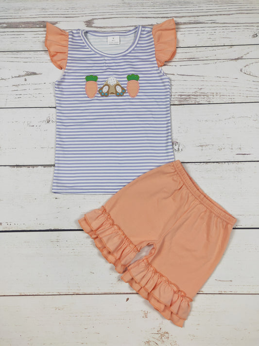 Girls Carrot Appliqué Easter Shorts Set