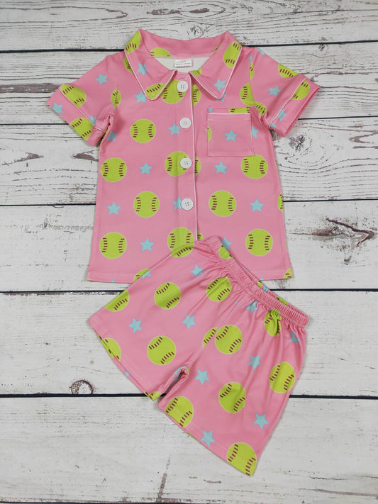 Softball Printed Girls Pajamas Set
