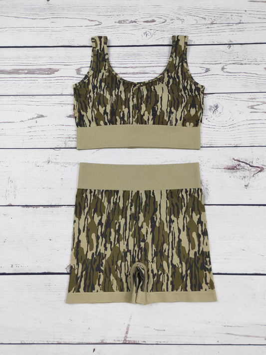 Camouflage Printed Seamless Bra Shorts Active Set
