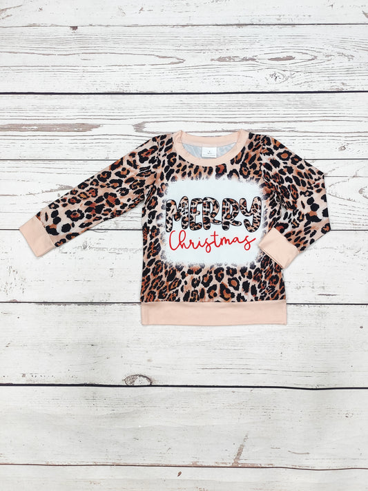 Girls Cheetah Print Merry Christmas Shirt