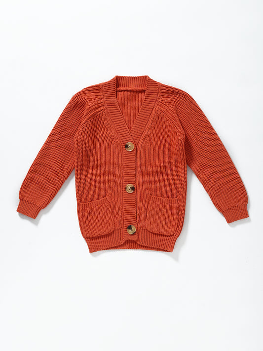 Girls Orange Button Cardigan Sweater