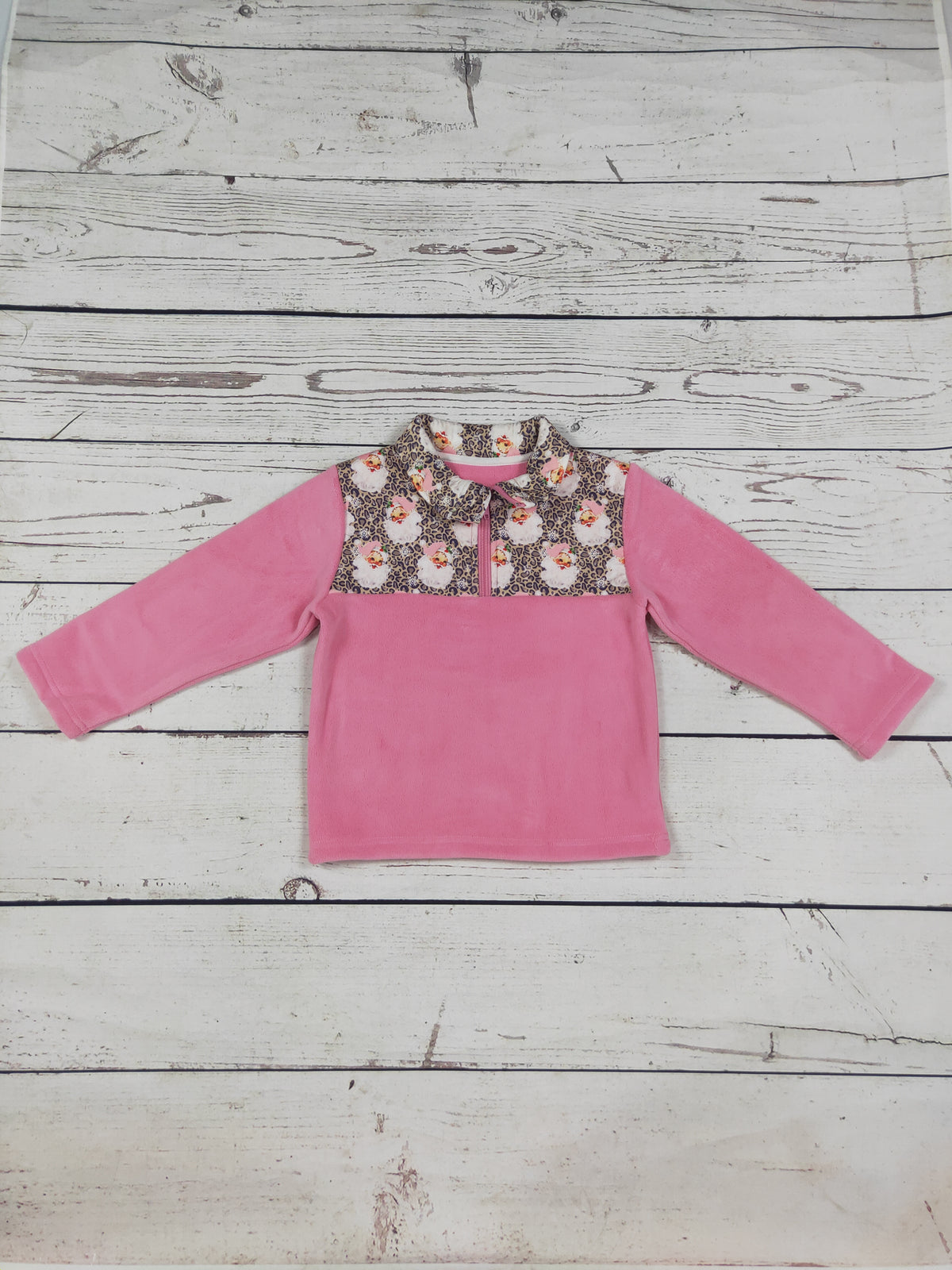 Girls Santa Claus Printed Christmas Zip Pullover