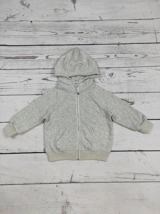 Grey Bow Appliqué Cotton Kids Girls Full-Zip Hoodie
