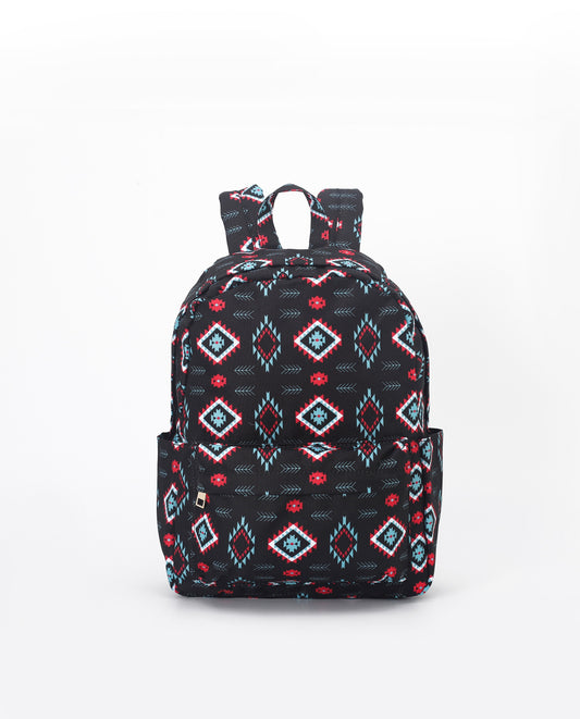 Kids Western Aztec Pattern Black Backpack
