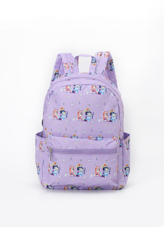 Cute Cartoon Dogs Girl Purple Zipper Pockets Backpack