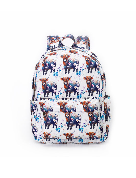 Highland Cow Floral Backpack For Kids