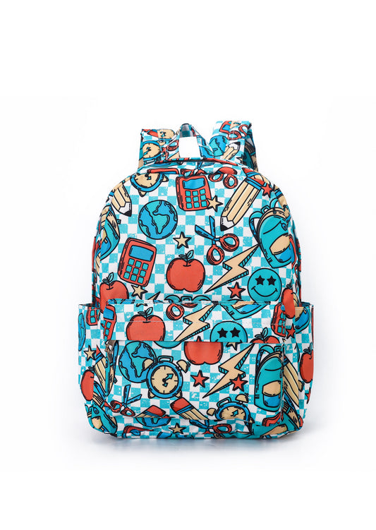 Back To School Apple & Pencils Blue Plaid Backpack