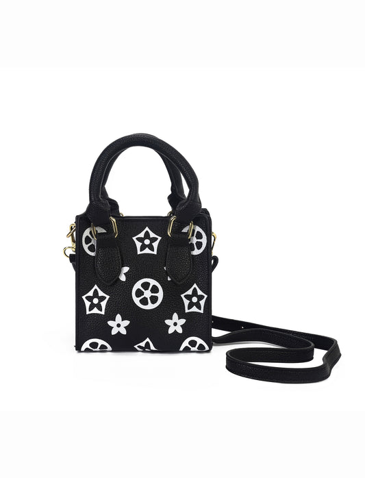 Girl Flower Black Adjustable Belt Crossbody Bag