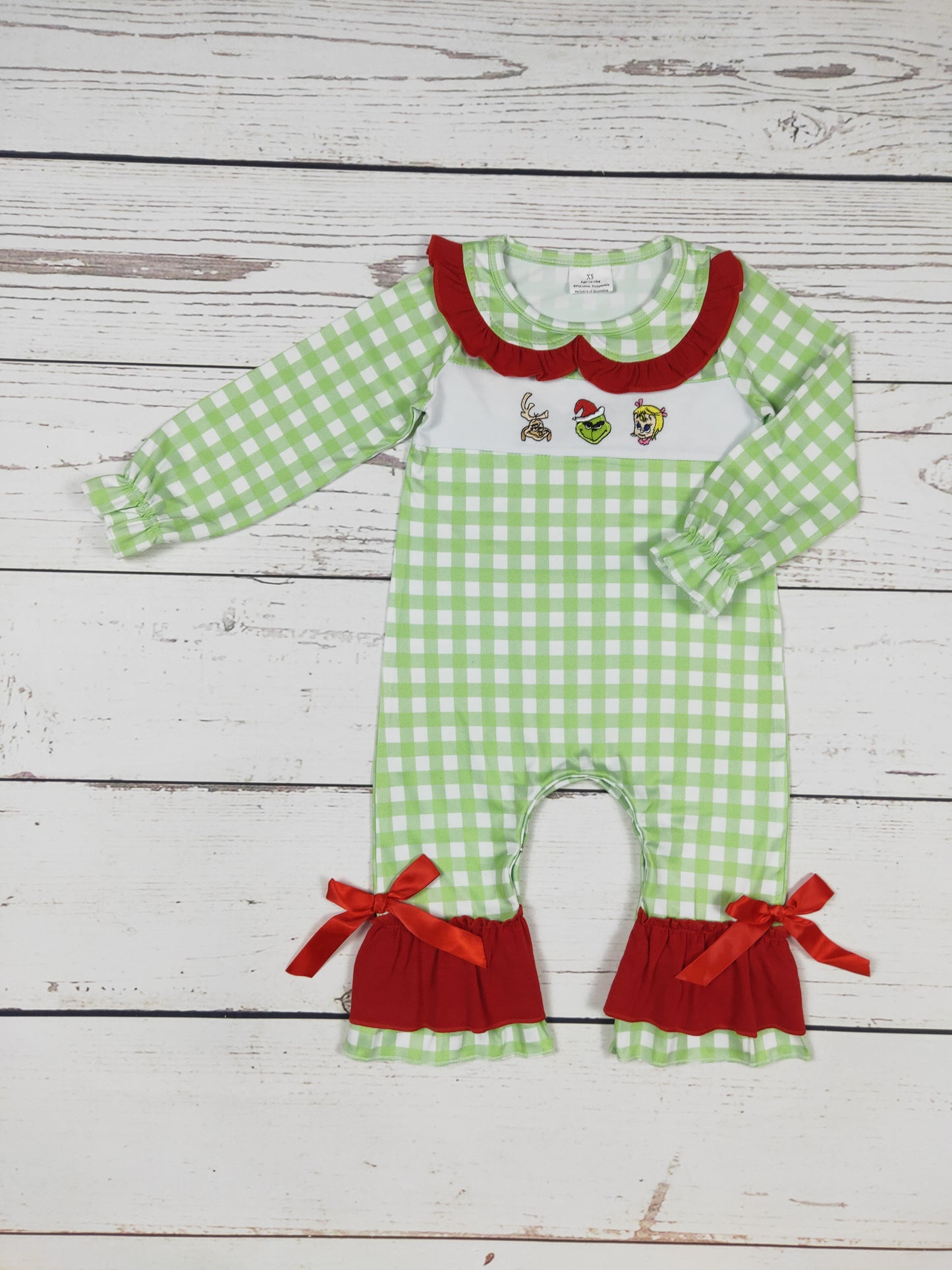 Baby Girl Plaid Christmas Appliqué Romper