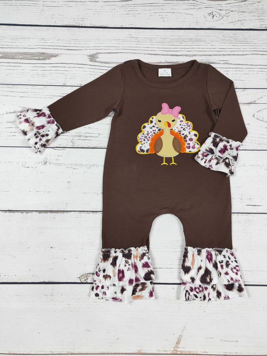 Brown Turkey Thanksgiving Appliqué Romper