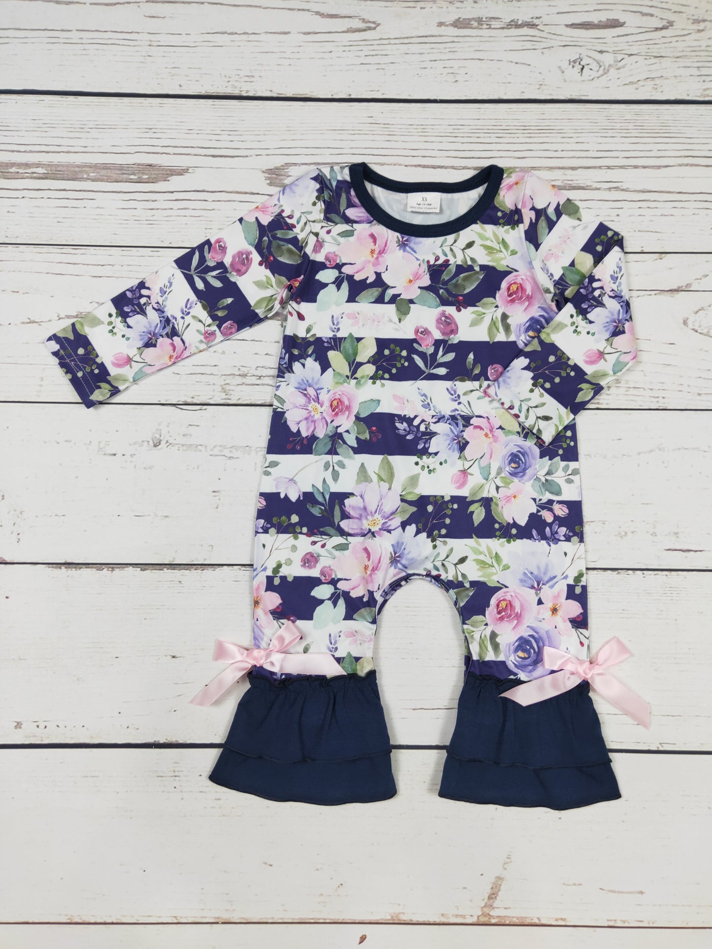 Baby Navy Flower Romper