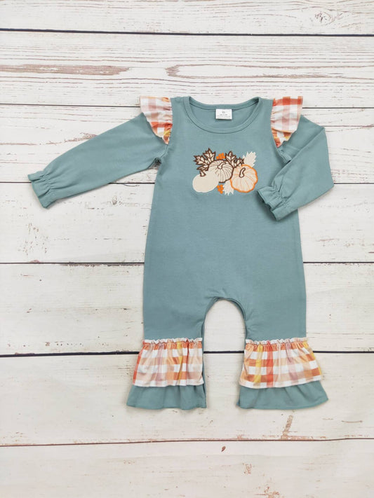 Baby Girl Pumpkin Appliqué Checkered Romper