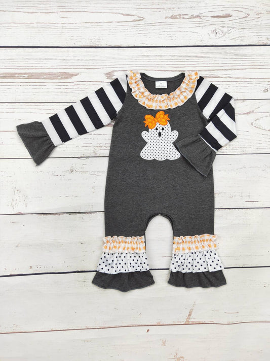 Baby Black Ghost Appliqué Halloween Romper