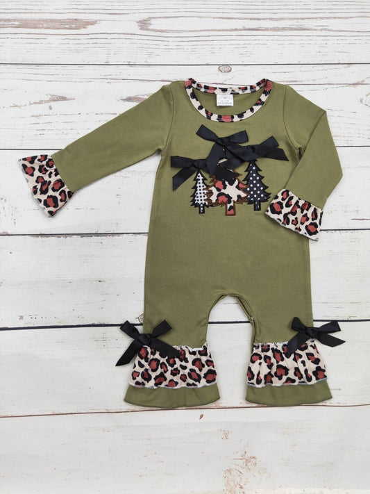 Baby Cheetah Christmas Tree Appliqué Romper