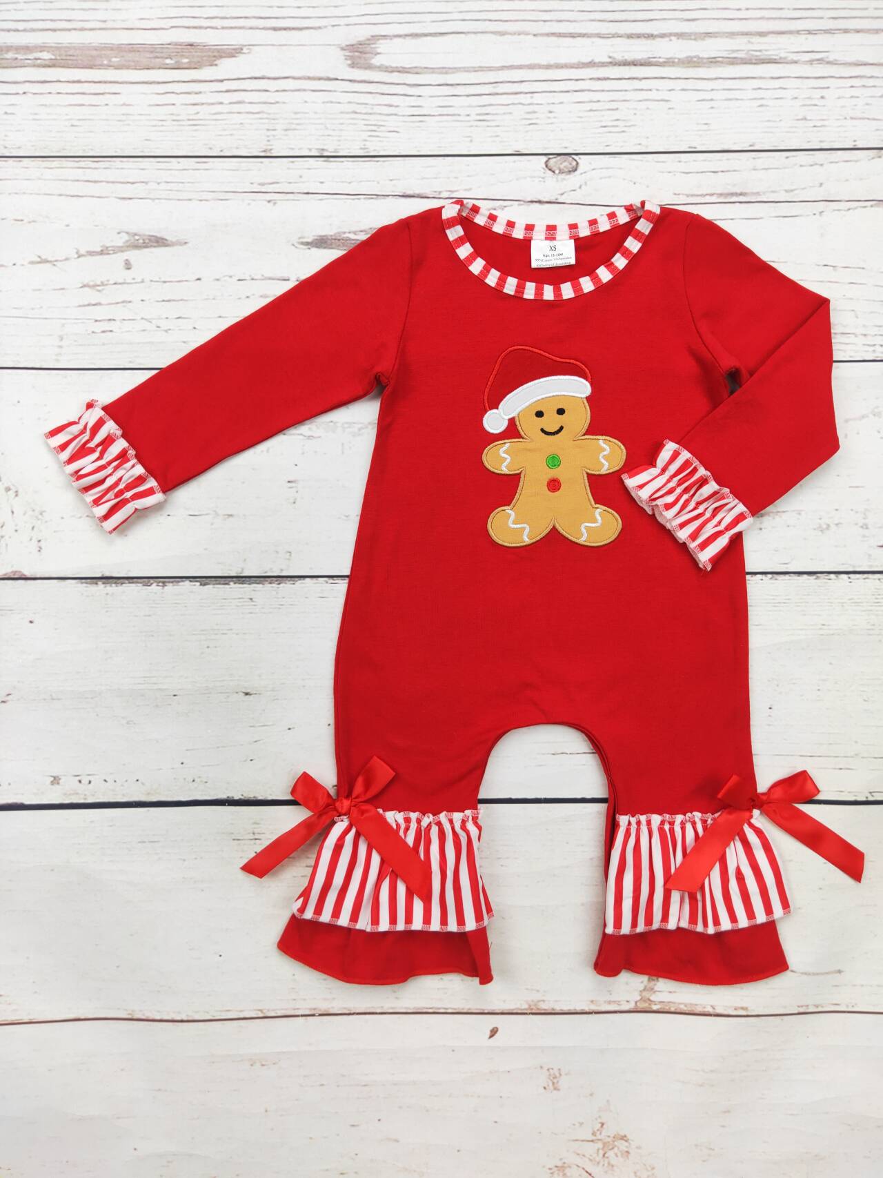 Baby Gingerbread Appliqué Christmas Romper