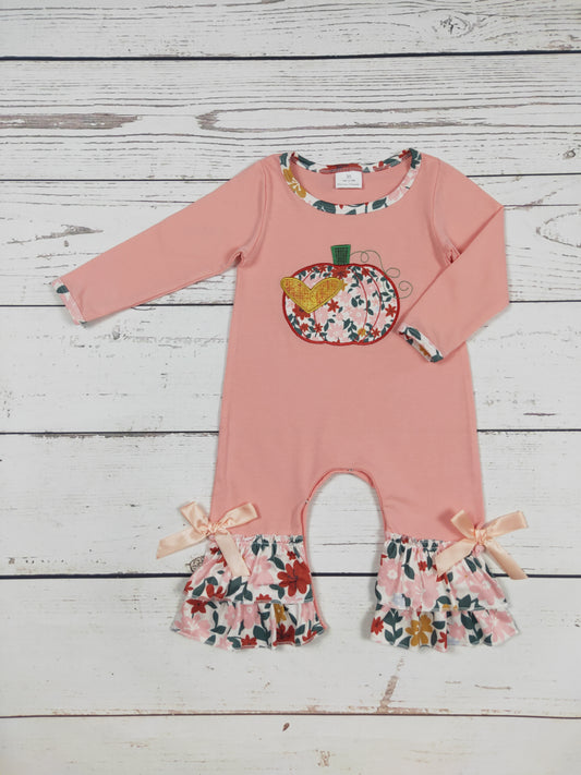 Baby Flower Pumpkin Appliqué Romper