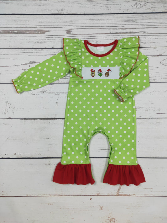 Polka Dots Character Appliqué Christmas Romper