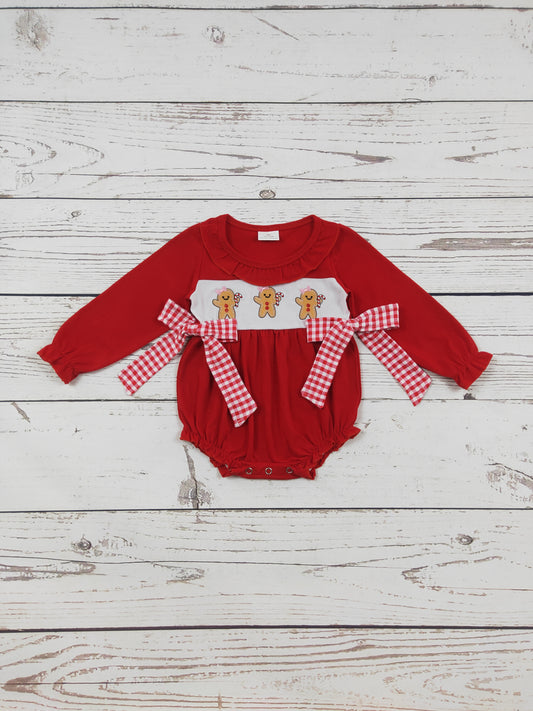 Baby Girls Gingerbread Embroidery Christmas Romper